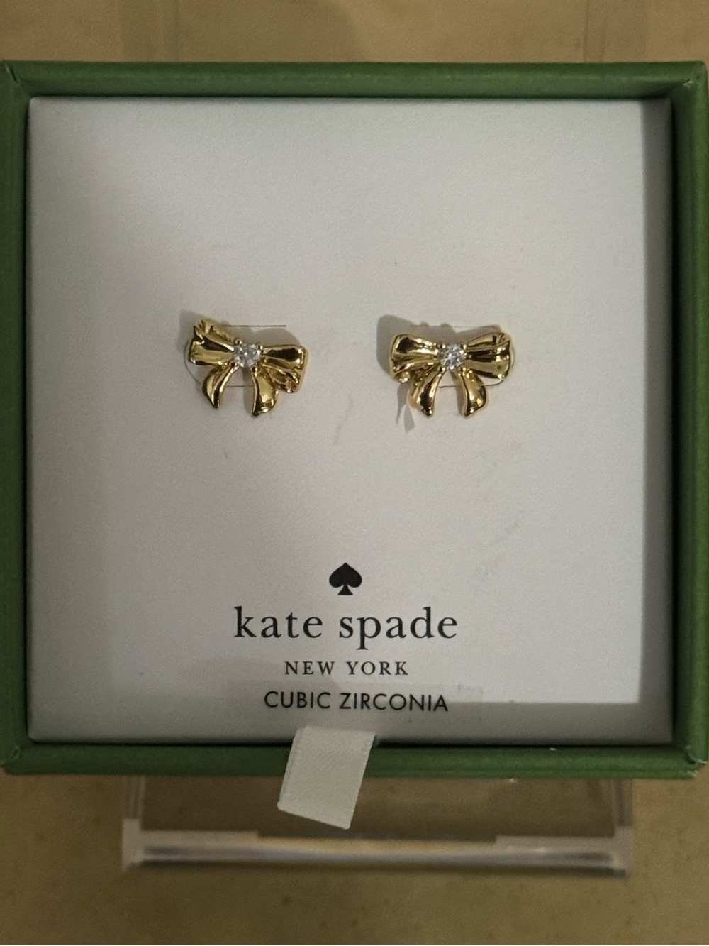 KATE SPADE GOLD TONE BOW W/CZ ACCENT EARRINGS NEW IN BOX